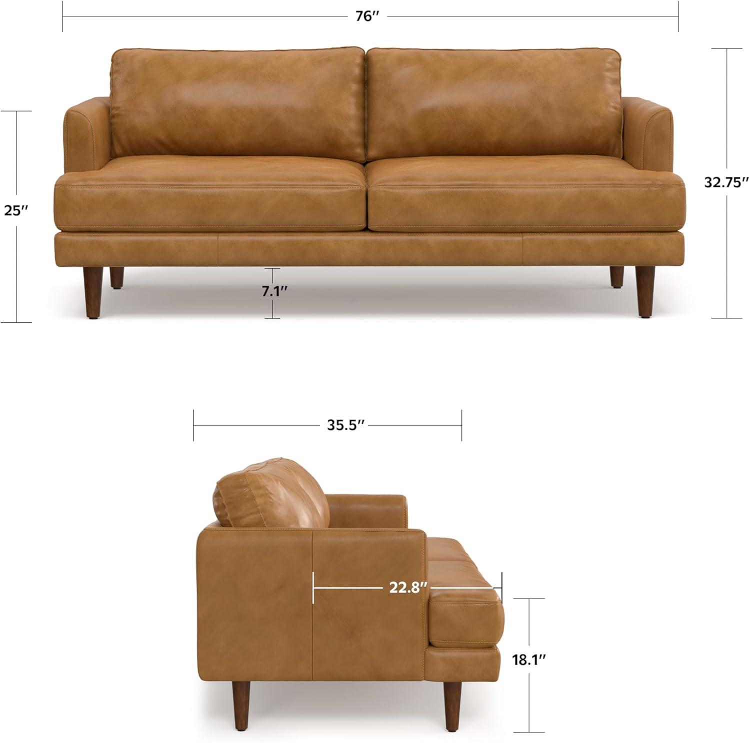 Simpli Home Livingston Genuine Leather Sofa Mid-Century Modern Couch for Living Room,Handcrafted with Removable Cushions