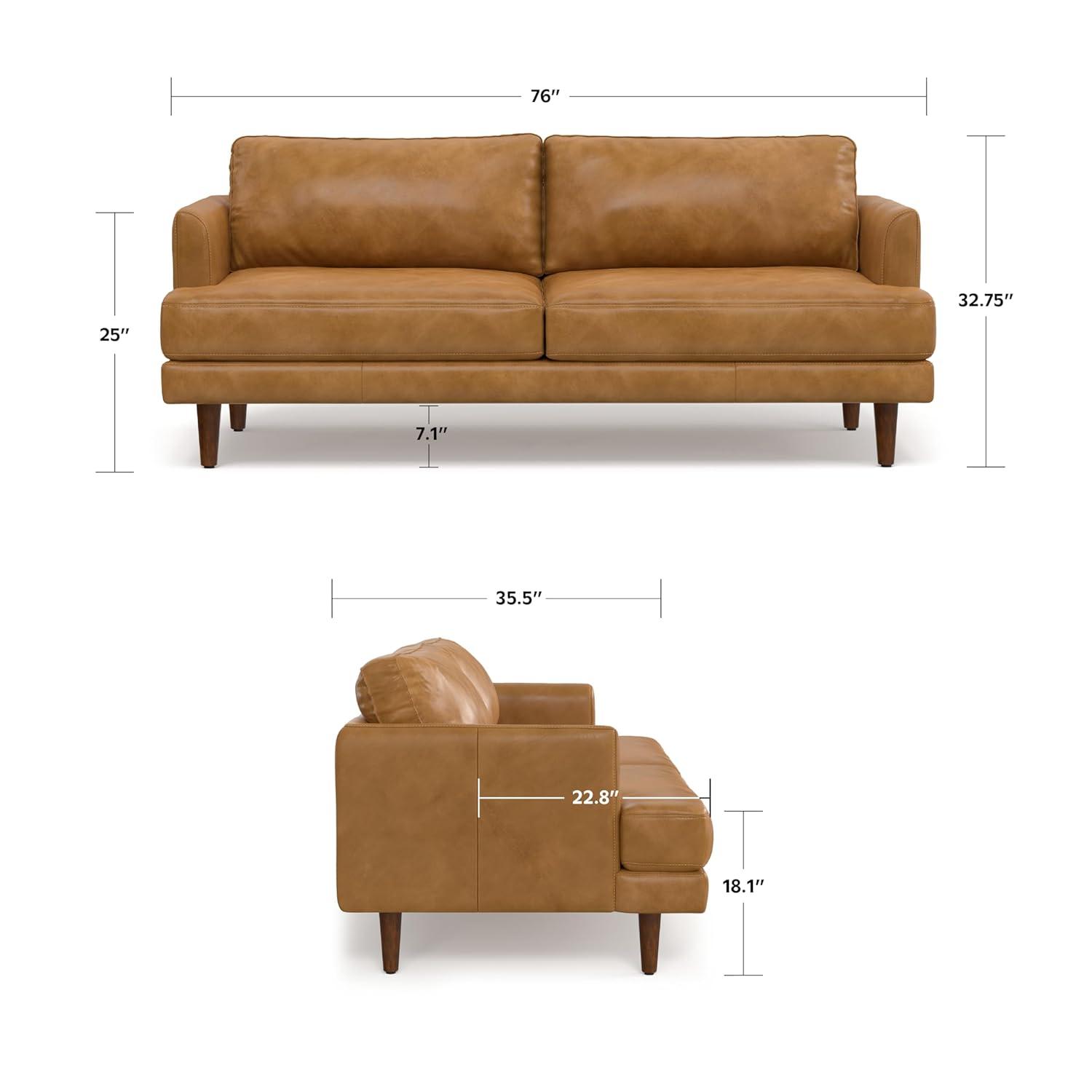 Simpli Home Livingston Genuine Leather Sofa Mid-Century Modern Couch for Living Room,Handcrafted with Removable Cushions