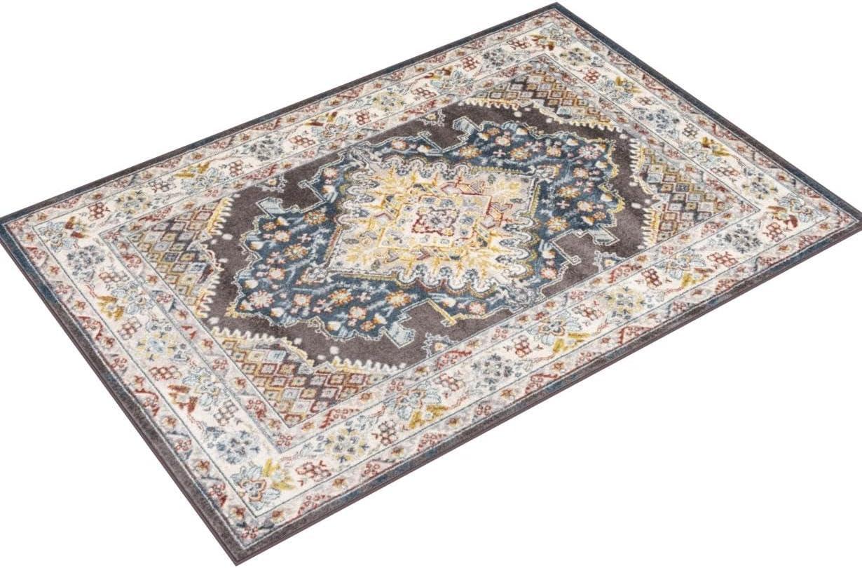 Ankara Dark Brown Synthetic Oriental Medallion Area Rug, 6'7" x 9'