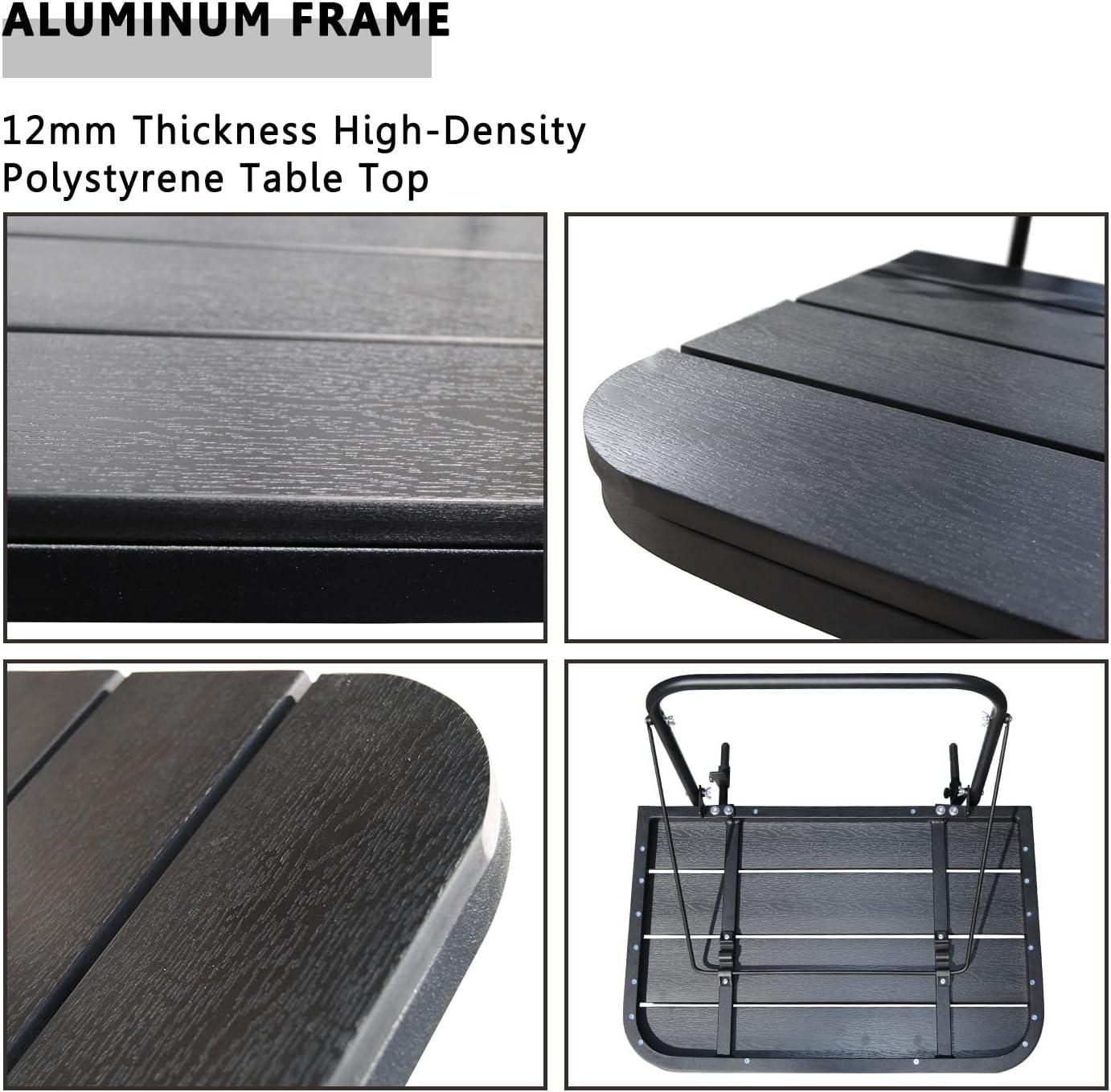 Balcony Table Hanging Deck Railing Table Outdoor Balcony Bar Table for Railings Folding Adjustable Black