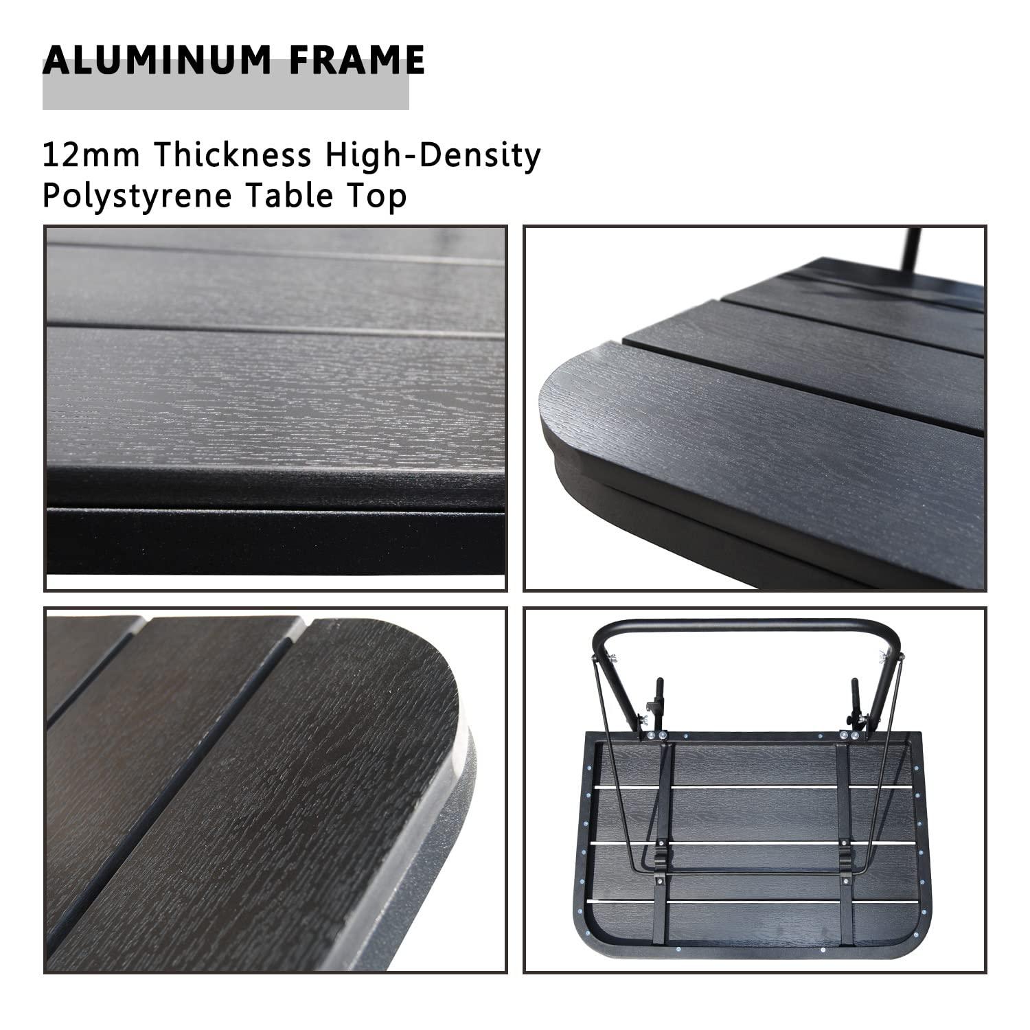 Balcony Table Hanging Deck Railing Table Outdoor Balcony Bar Table for Railings Folding Adjustable Black