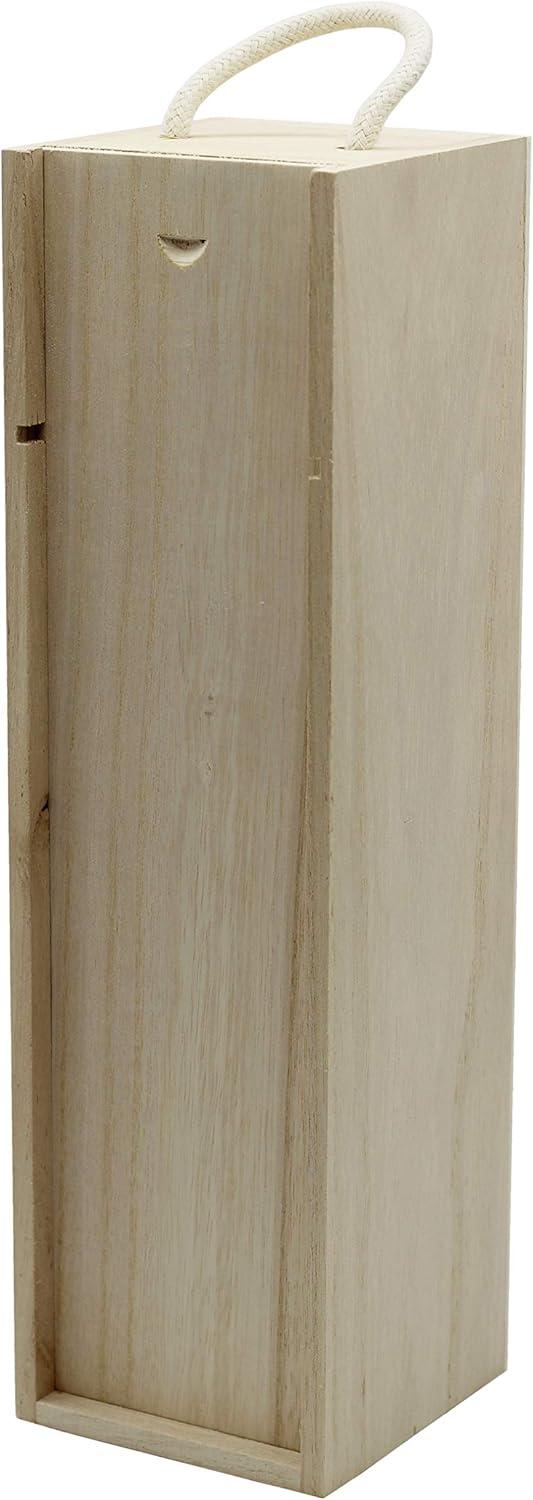 Creative Hobbies Wooden Wine, Liquor Bottle Box, Single Wine Bottle Wood Storage Gift Box with Rope Carry Handle for Birthday Party, Housewarming, Wedding, Anniversary, 13.75 x 4 x 4 Inches