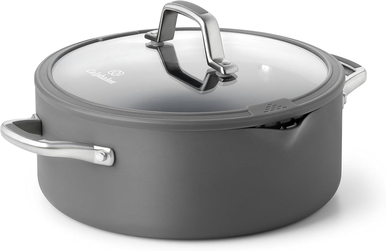 Gray Aluminum Nonstick 5-Quart Dutch Oven with Glass Lid