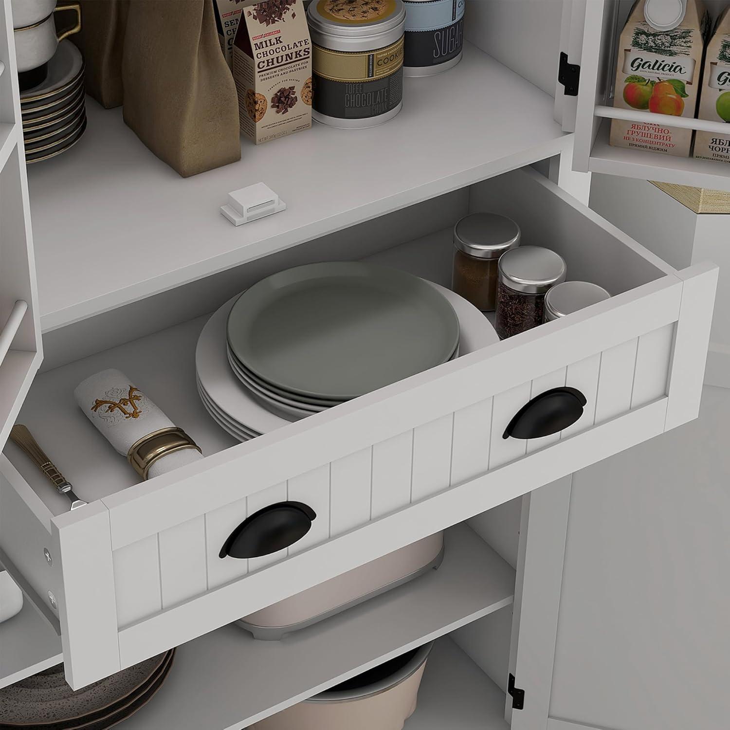 HOMCOM 71" LED Kitchen Pantry Cabinet, Tall Storage Cabinet with 6 Door Shelves, a Drawer and 4 Adjustable Shelves, White