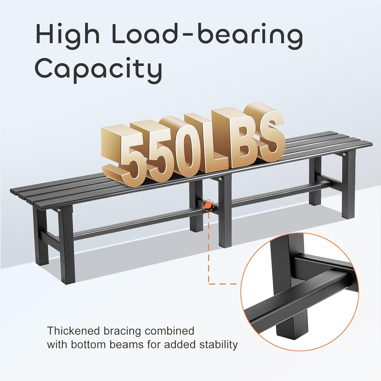 TECSPACE Aluminum Outdoor Patio Bench Black,70.9 x 14.2 x 15.7 inches,Light Weight High Load-Bearing,Outdoor Bench for Park Garden,Patio and Lounge