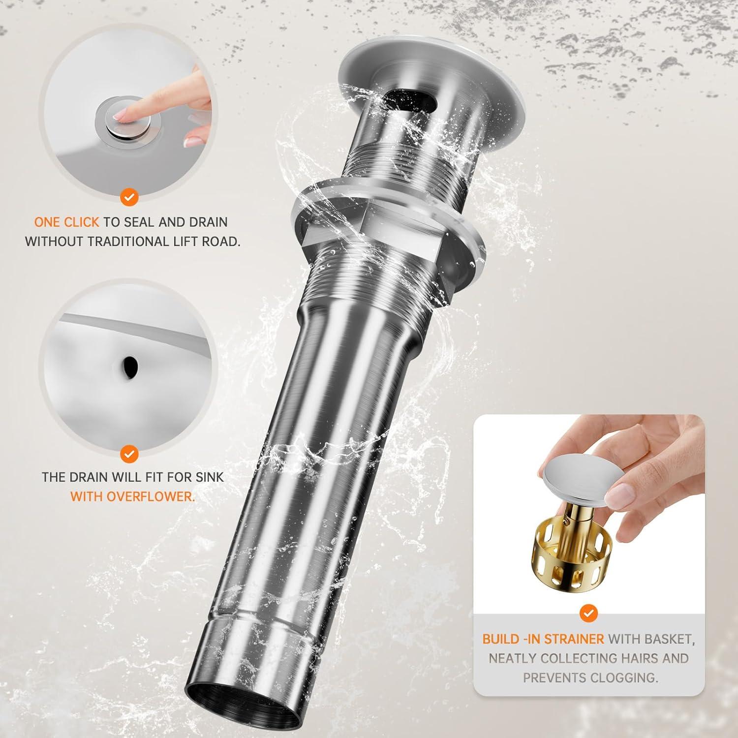 Phiestina 8 Inch Brushed Nickel Bathroom Faucet，3 Holes 2 Handles Widespread Stainless Steel Bathroom Sink Faucet with Metal Pop-Up Drain and Water Supply Lines,WFZY01-BN