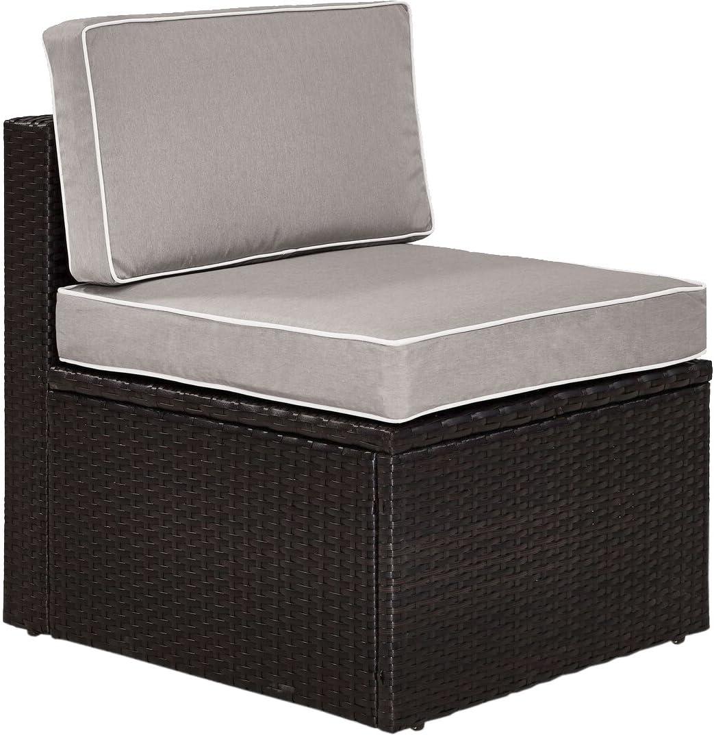 Palm Harbor Outdoor Wicker Center Chair: Gray, Crosley - Steel Frame, UV-Resistant, Removable Cushions