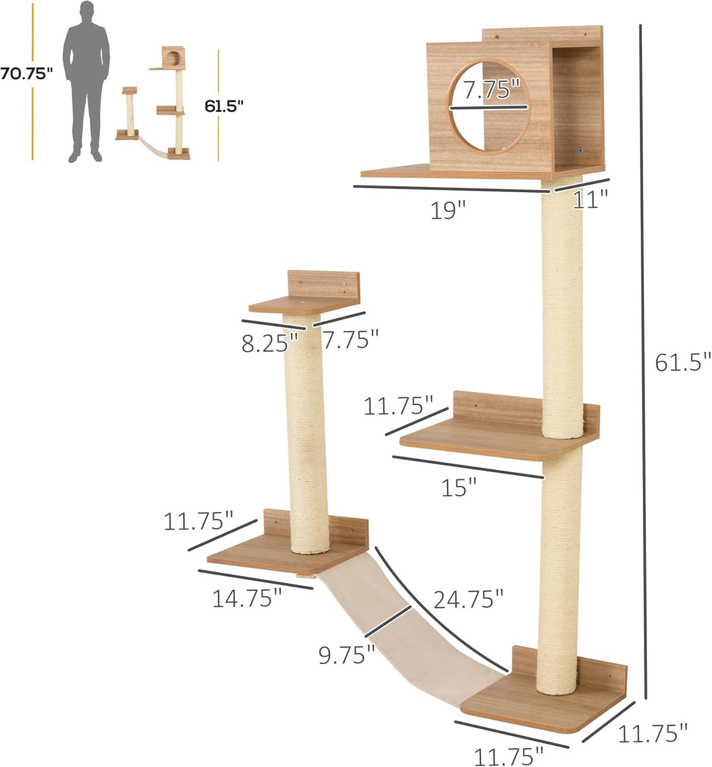 PawHut Wall-Mounted Multi-Level Cat Tree Activity Tower w/ Sisal Scratch Posts