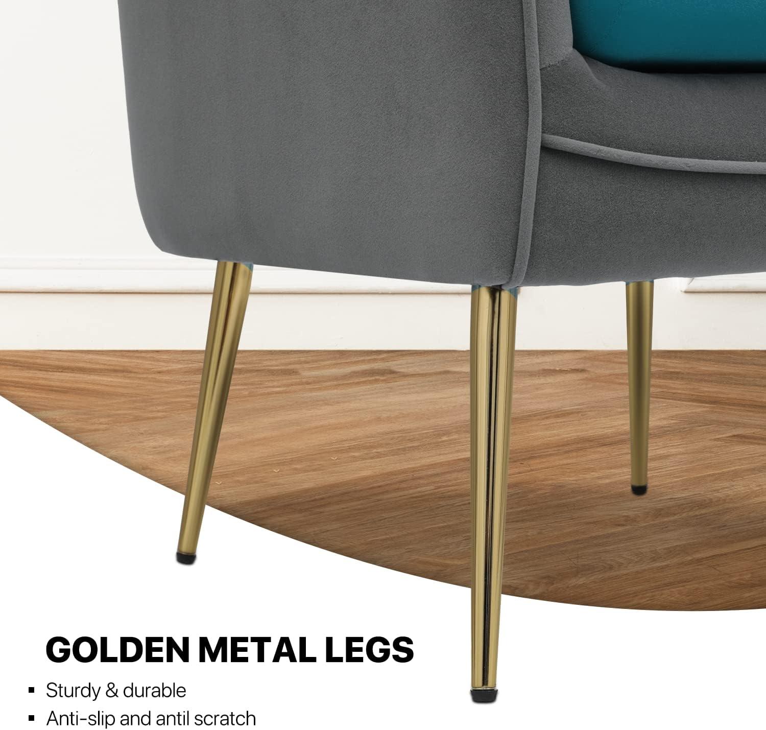 MoNiBloom Accent Barrel Chair, Modern Upholstered Club Armchair, Arm Chair for Living Room Bedroom with Cushion Pillow, Peacock Blue/Grey