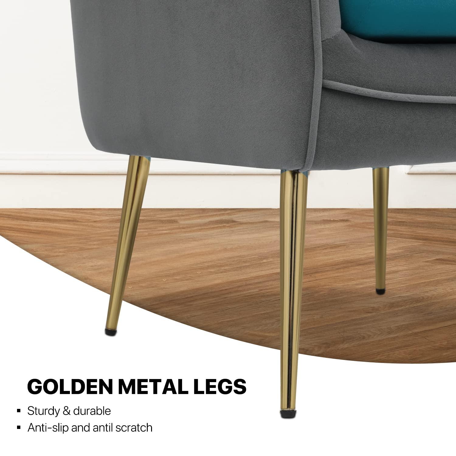 MoNiBloom Accent Barrel Chair, Modern Upholstered Club Armchair, Arm Chair for Living Room Bedroom with Cushion Pillow, Peacock Blue/Grey