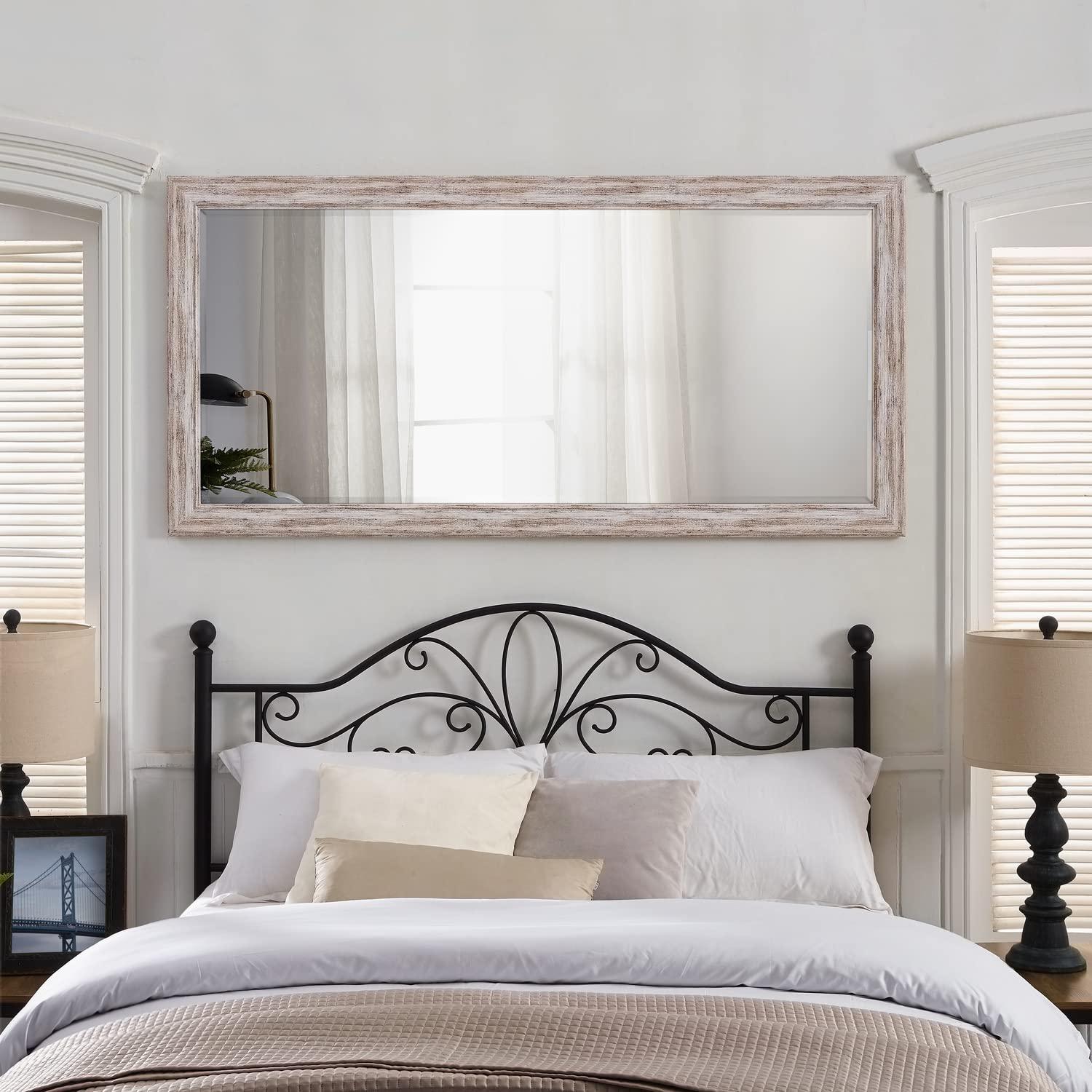 Highland Dunes Lindberg Rectangle Full Length Mirror, Faux Wood Farmhouse Mirror, Floor Mirror