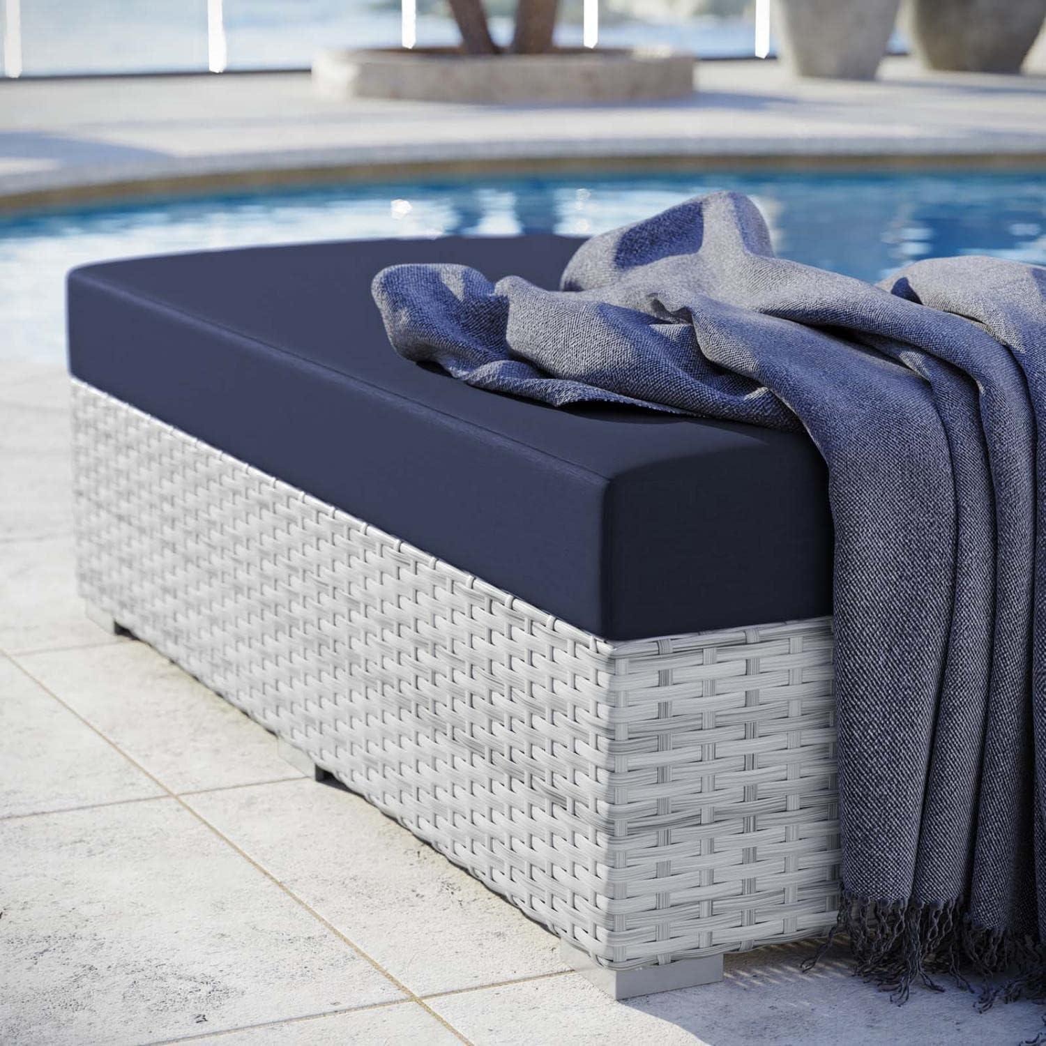 Convene Versatile Light Gray and Navy Rectangular Patio Ottoman