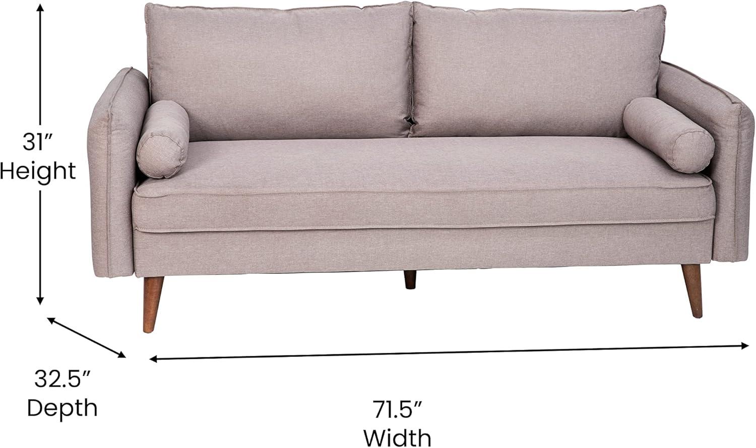Flash Furniture Evie Mid-Century Modern Sofa with Faux Linen Fabric Upholstery & Solid Wood Legs in Taupe