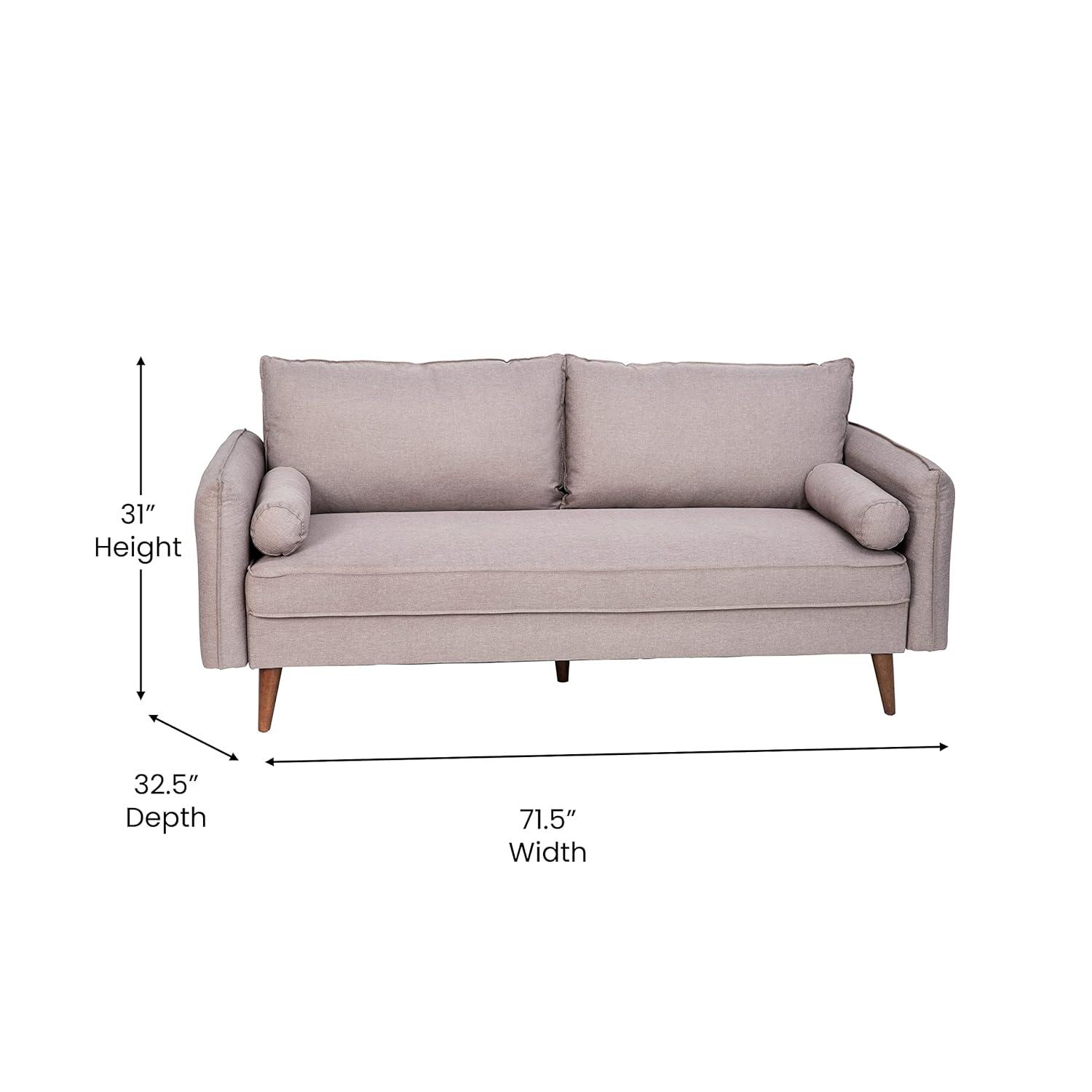 Flash Furniture Evie Mid-Century Modern Sofa with Faux Linen Fabric Upholstery & Solid Wood Legs in Taupe