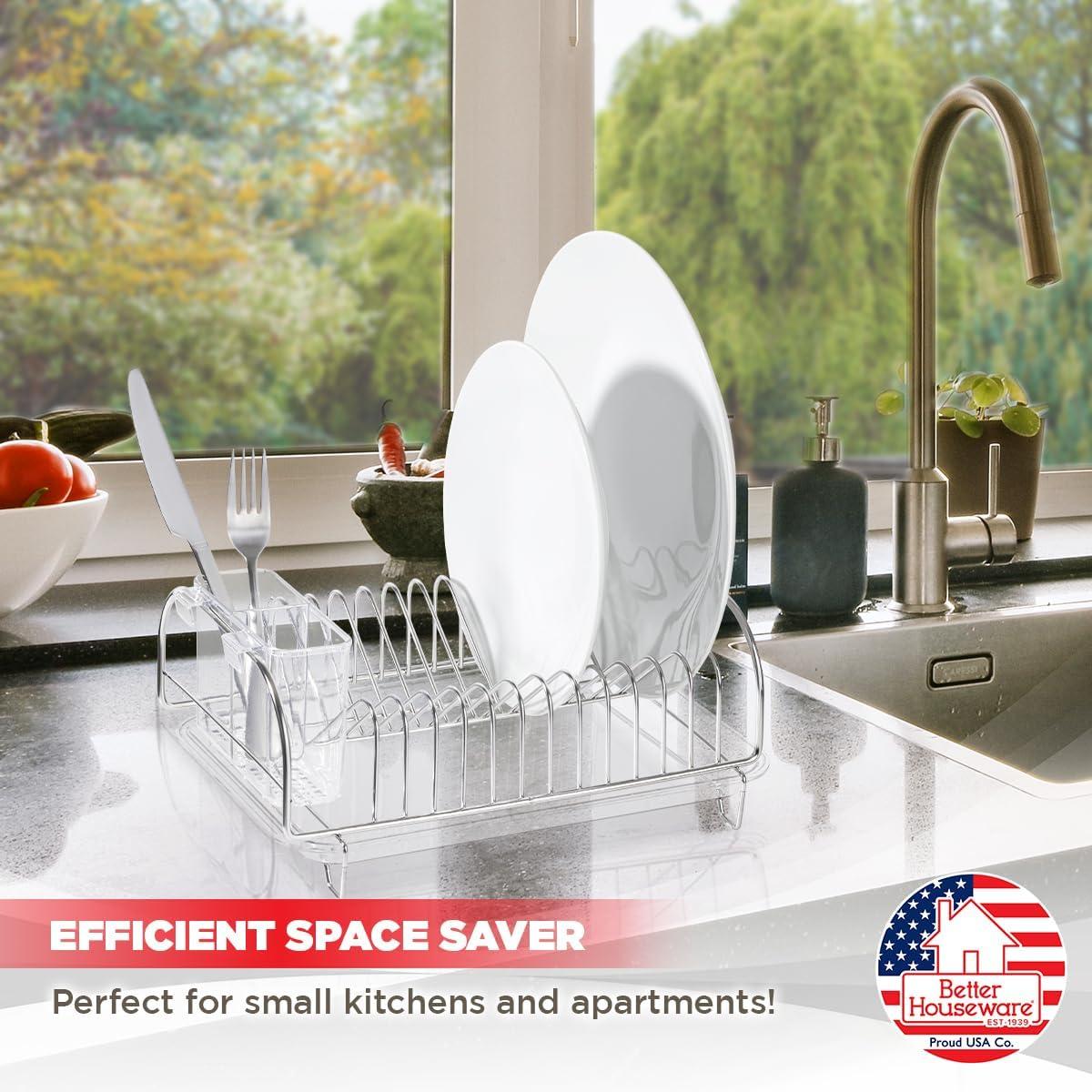 Better Houseware 3-Piece Compact Dish Drainer Set in Silver