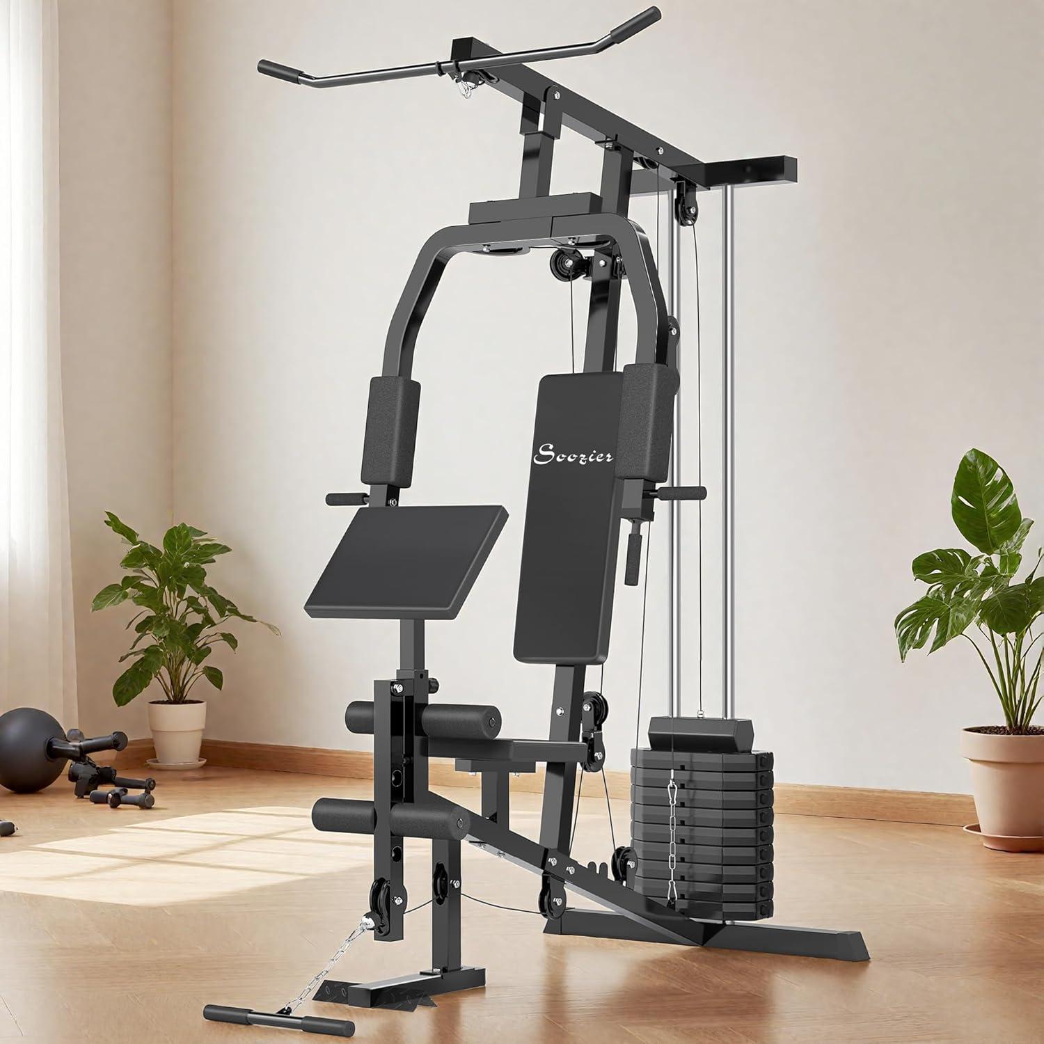 Soozier Multifunction Home Gym System, Workout Station with 99Lbs Weight Stack, for Full Body Exercise