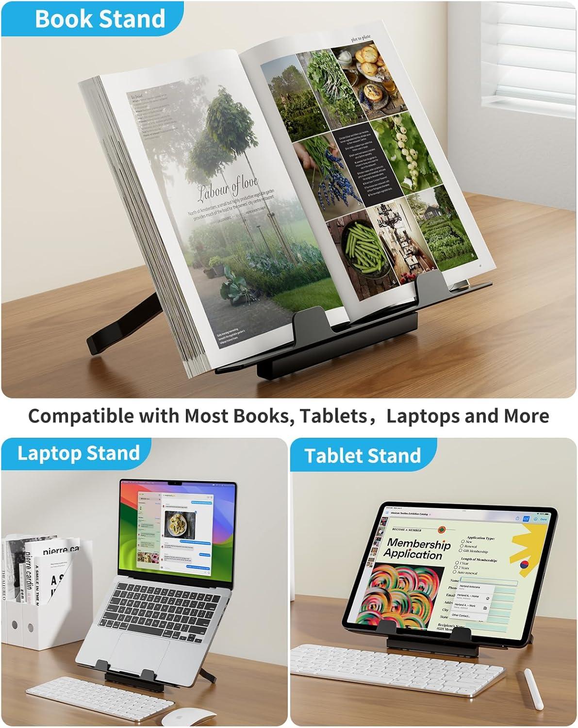 Laptop Table with LED Desk Light, SAIJI Laptop Stand for Bed, Height Adjustments Bed Desk with Book Stand for Reading Writing Drawing (Black)