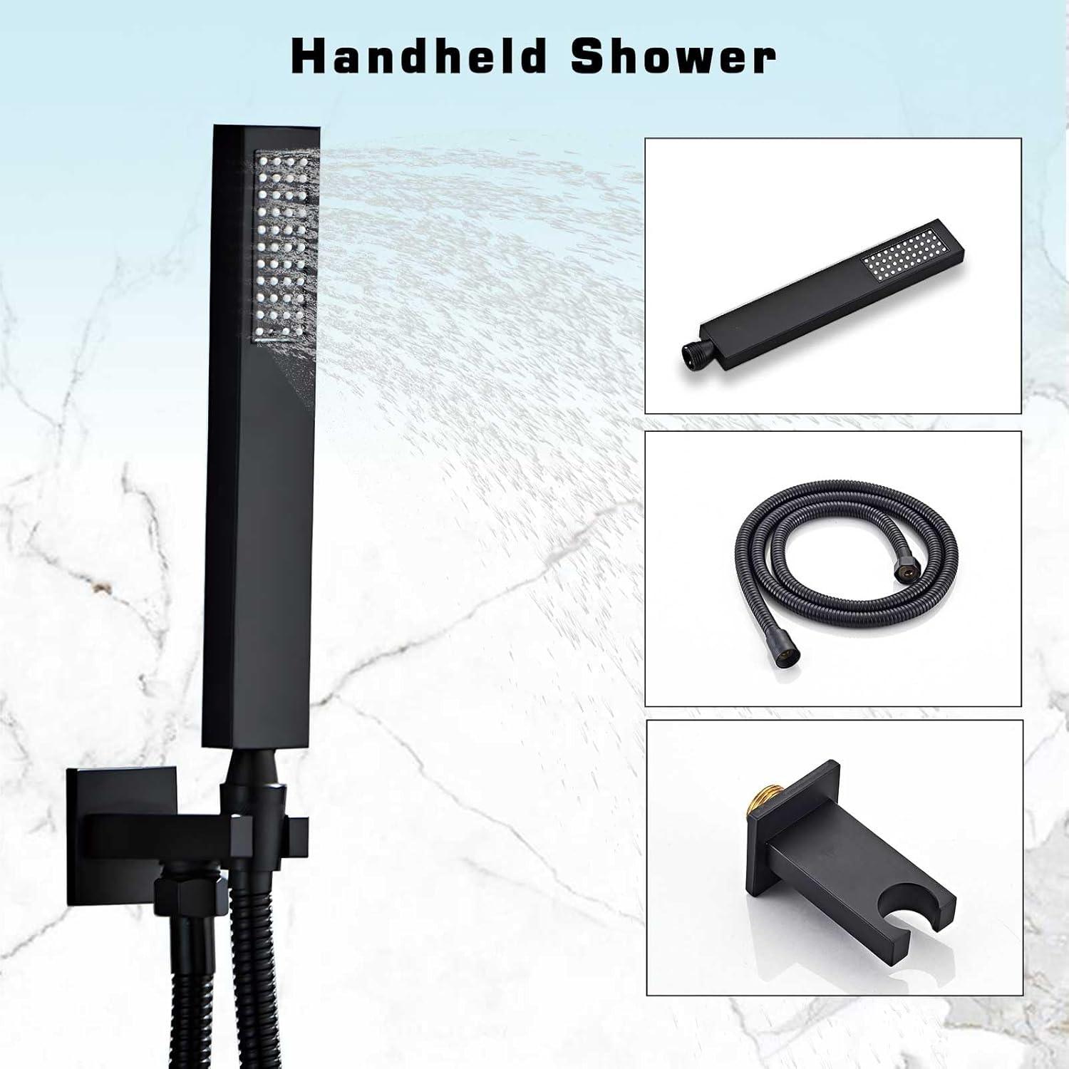 Matte Black Square Dual Rain Shower System with Handheld