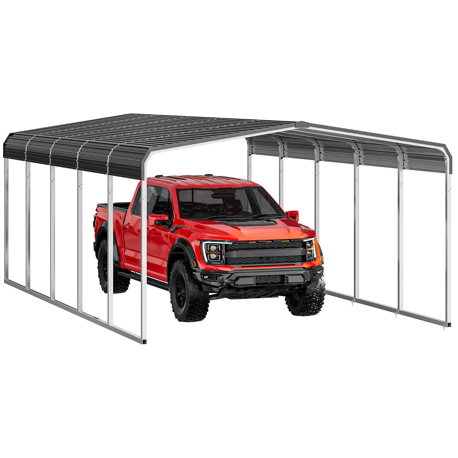 Tolead 12' x 20' Outdoor Metal Carport, Heavy Duty Galvanized Steel Car Canopy for Truck, SUV, Boat, Grey