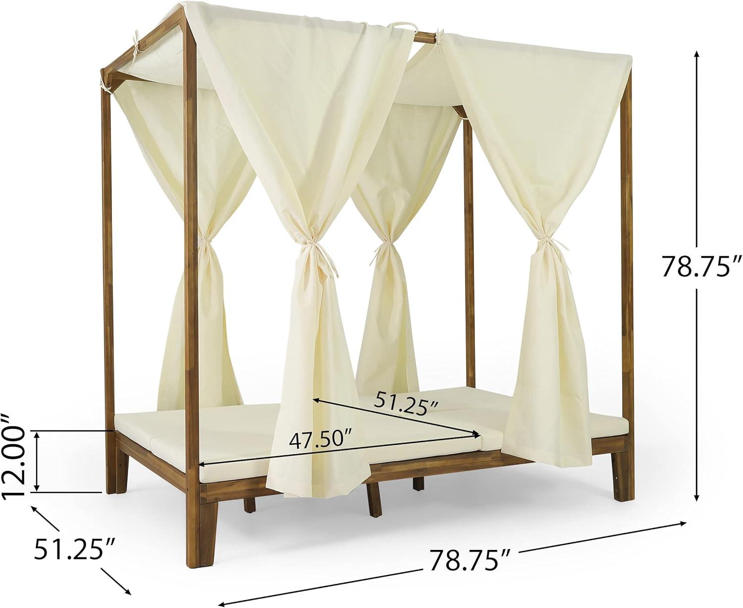 Kinzie Outdoor 2 Seater Acacia Wood Daybed with Adjustable Chaise & Water-Resistant Curtains - Christopher Knight Home