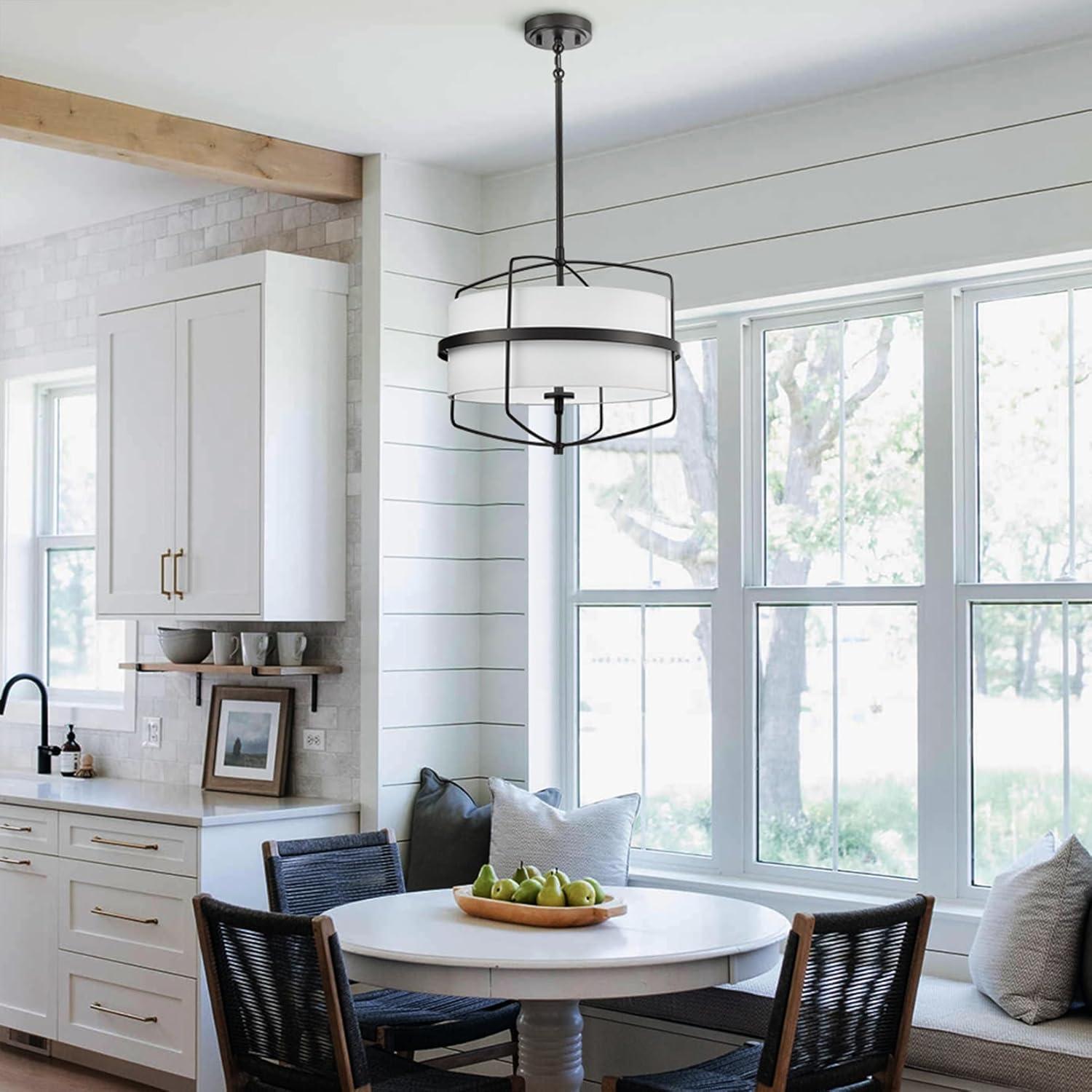 Modern Farmhouse Drum Chandelier for Dining Room ORB Finish Pendant Light