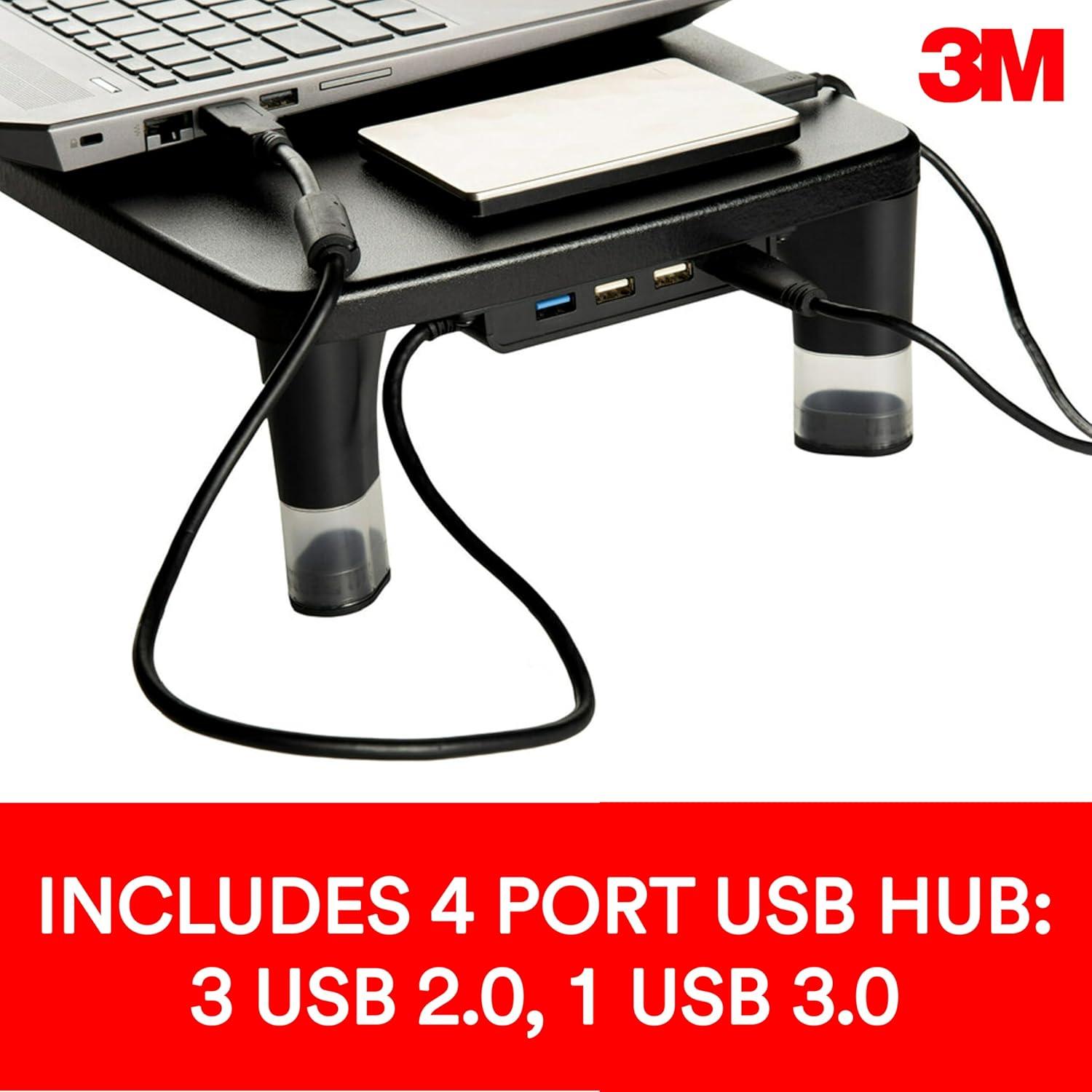 3M MS100B 21.6 in. x 9.4 in. x 2.7 in. to 3.9 in. Supports 33 lbs. Monitor Stand MS100B - Black/Clear