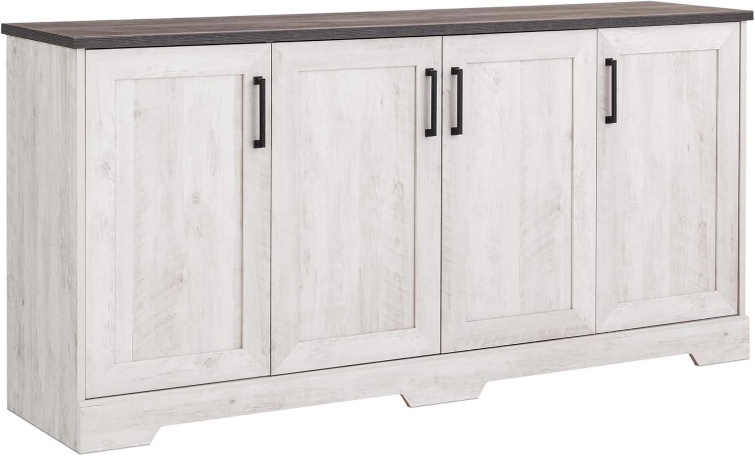 Prepac Rustic Ridge 4 Door Console Table with Storage, Washed White Storage Cabinet with Doors and Shelves, Sideboard Storage Cabinet 66" W x 31.75" H x 16" D, ACBG-1620-1