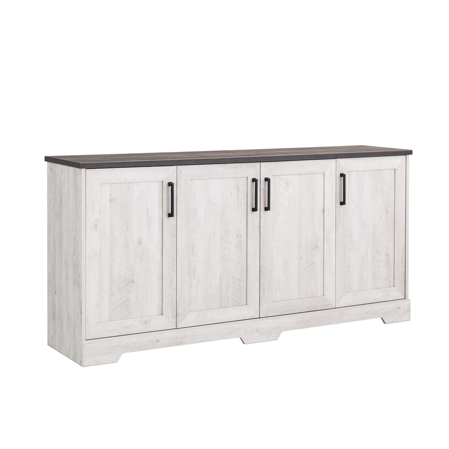 Prepac Rustic Ridge 4 Door Console Table with Storage, Washed White Storage Cabinet with Doors and Shelves, Sideboard Storage Cabinet 66" W x 31.75" H x 16" D, ACBG-1620-1