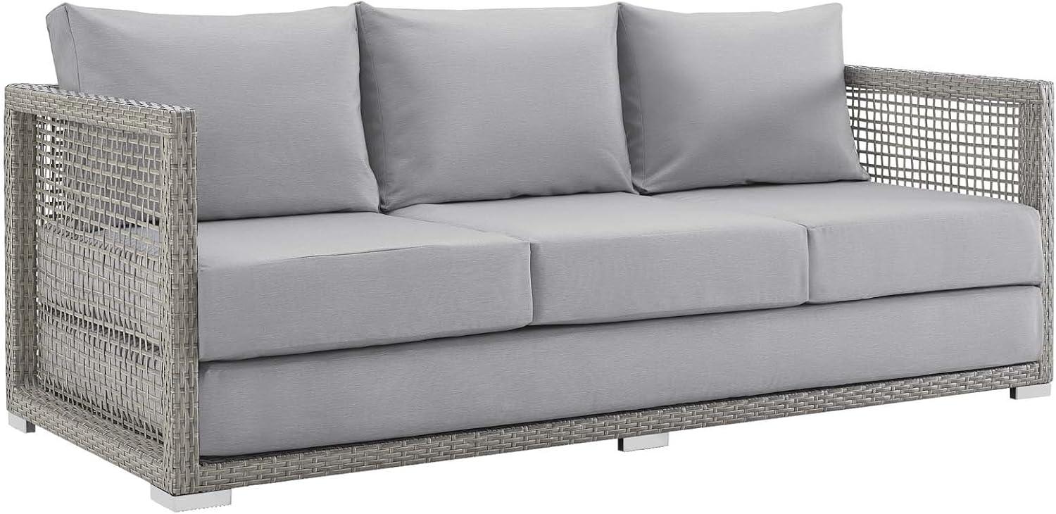 Modway Aura Modern Rattan & Fabric Outdoor Patio Sofa in Gray