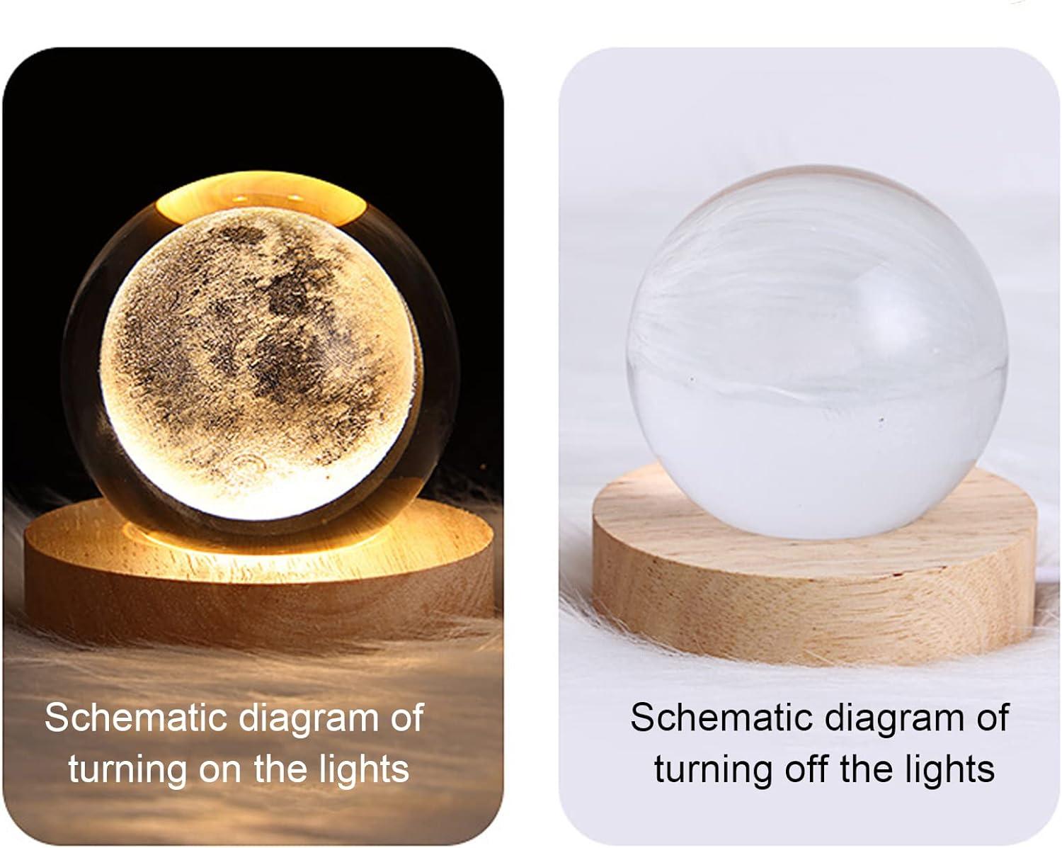 Saturn Crystal Ball, 2.4 inch(6cm) LED Solar System Crystal Glass Sphere Lamp with Wooden Base, Decorative Glass Ball Saturn Planet Model Decor Space Universe Gifts for Men, Friends and Girls