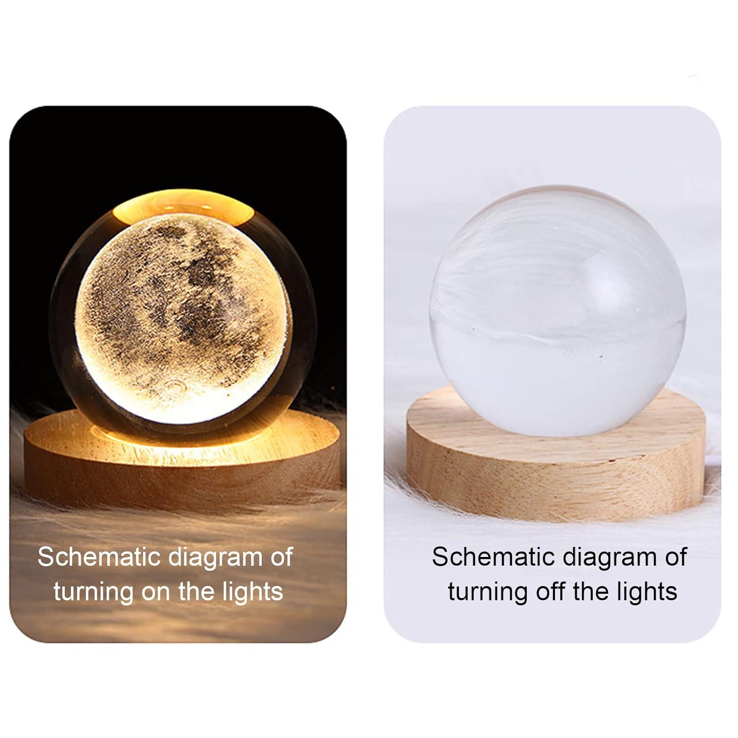 Saturn Crystal Ball, 2.4 inch(6cm) LED Solar System Crystal Glass Sphere Lamp with Wooden Base, Decorative Glass Ball Saturn Planet Model Decor Space Universe Gifts for Men, Friends and Girls