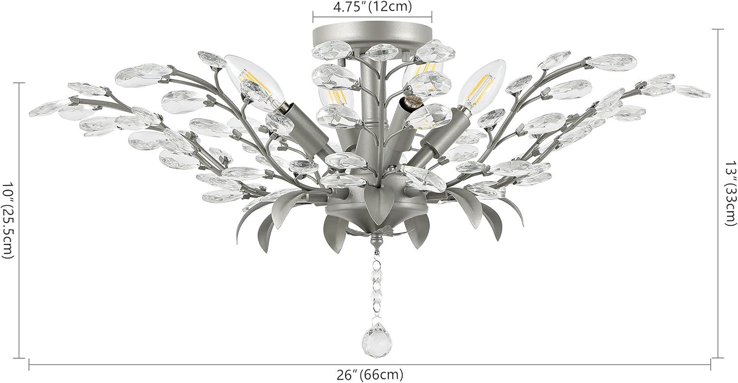 Bohemian Silver Crystal 26" LED Antler Ceiling Light