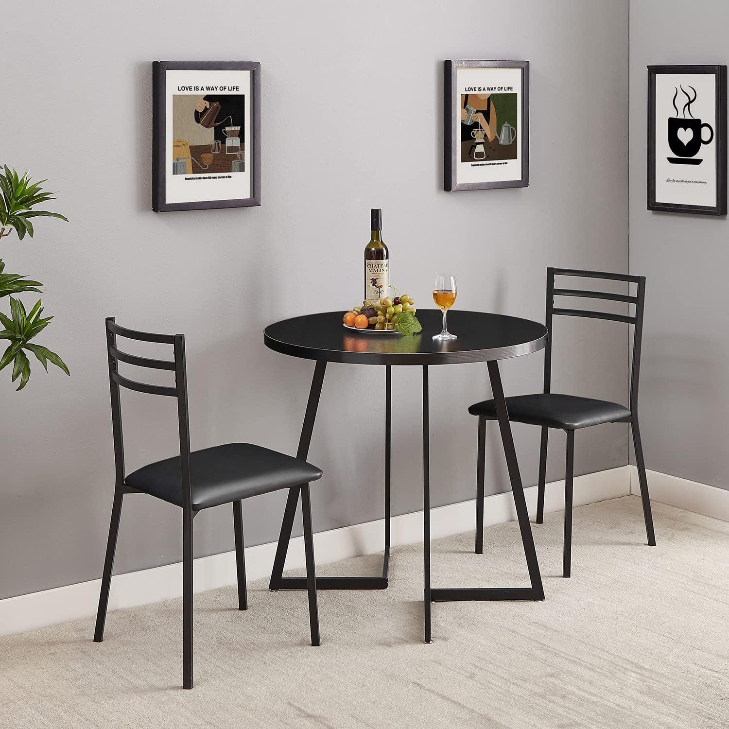 Black Round Extendable Wood Dining Table with Steel Frame