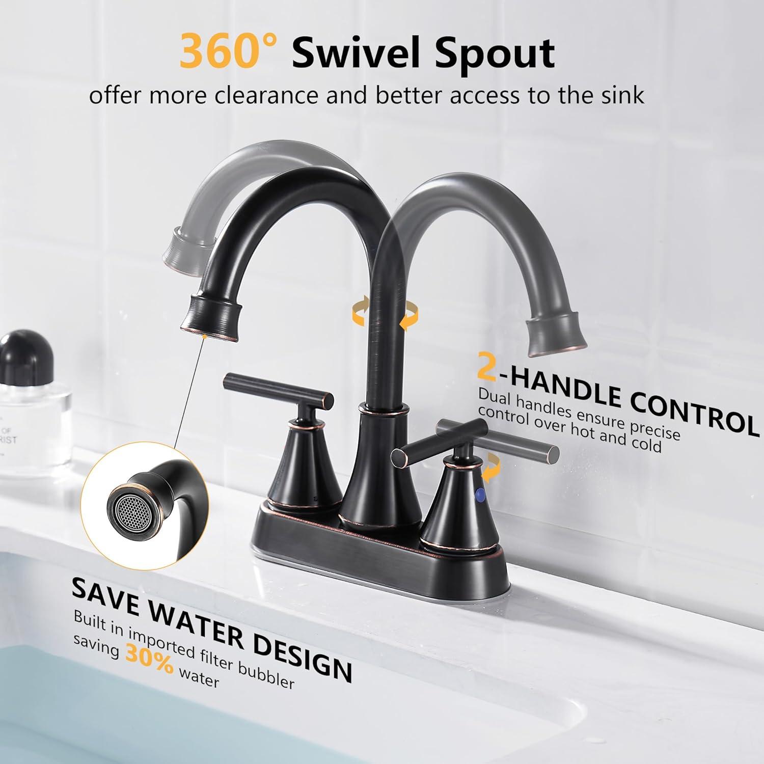 Oil Rubbed Bronze 4-Inch 2-Handle Stainless Steel Bathroom Faucet