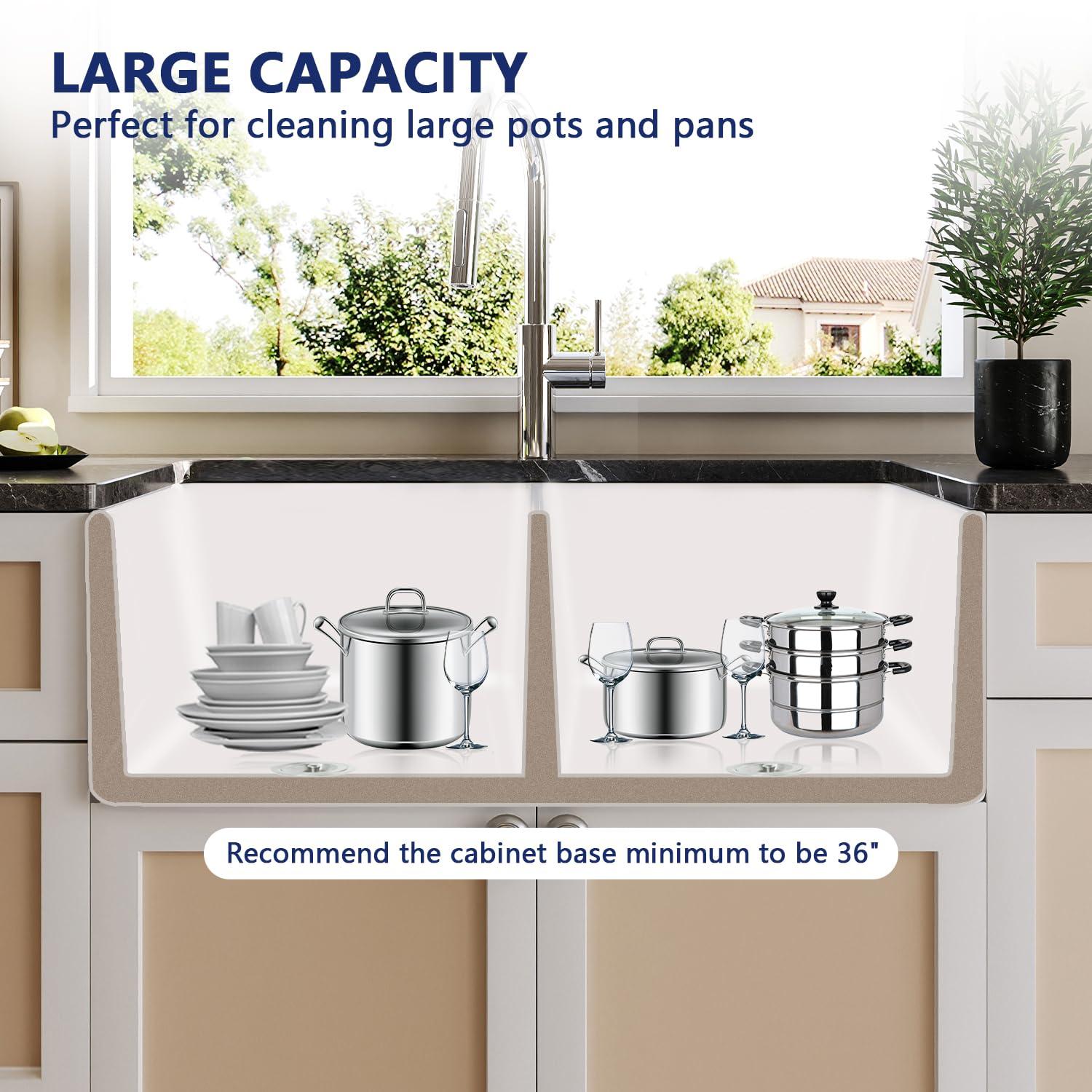 DeerValley 33" L X 20" W Double Basin Workstation Farmhouse Kitchen Sink With Sink Grid, Cutting Board And Dish-Drying Rack