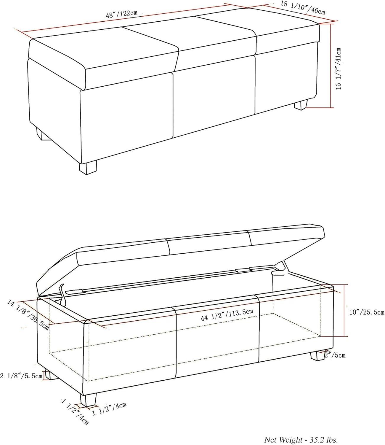 Simpli Home Avalon Faux Leather Storage Bench in Tanners Brown