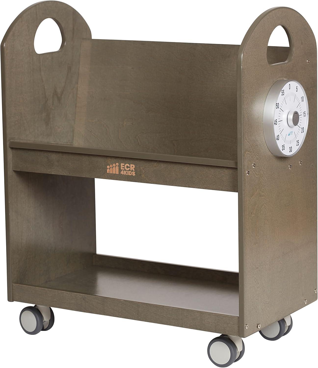 Grey Wash Birch Mobile Book Cart with Timer