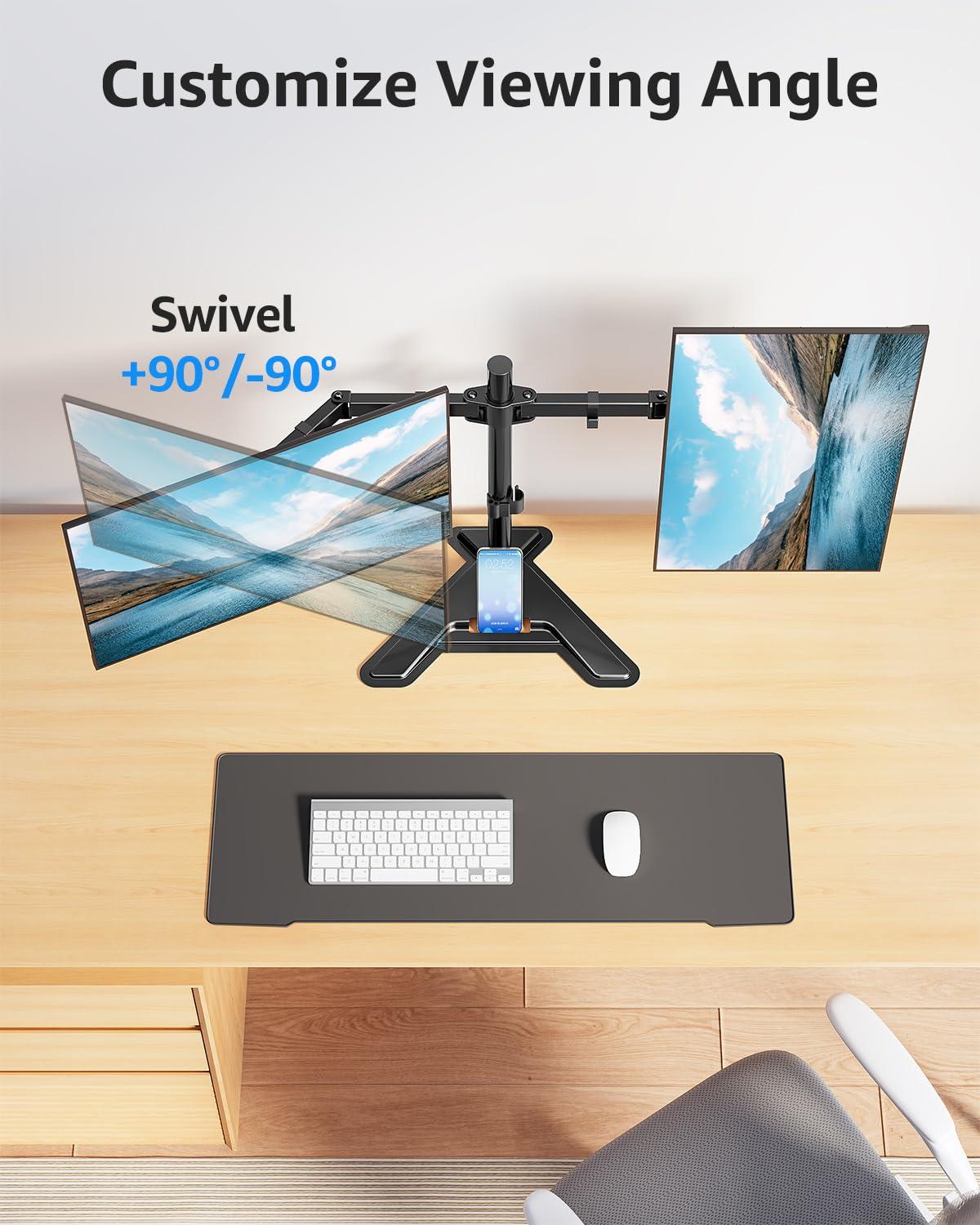 MOUNTUP Dual Monitor Stand - Freestanding & Height Adjustable Monitor Desk Mount, Steady VESA Mount Holds Max 17.6 lbs, Computer Monitor Stand for 2 Screens up to 27 inches, MU1002