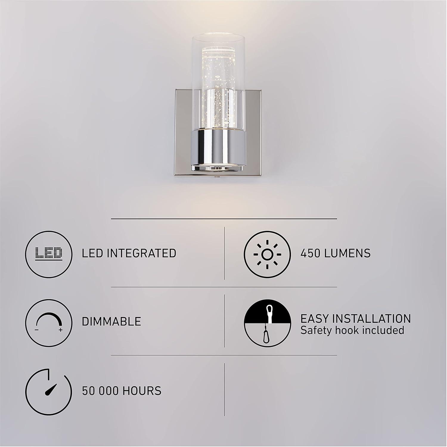 Chrome Integrated LED Square Wall Sconce with Clear Glass Shade