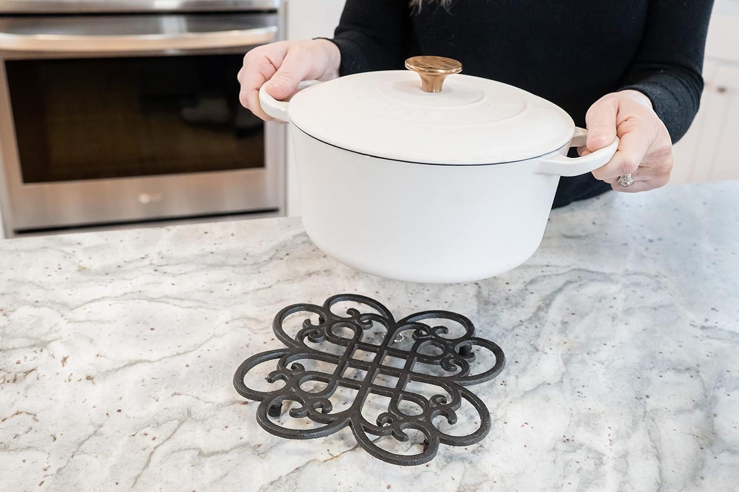 Brown Cast Iron Trivet with Classic Design and Rubber Feet