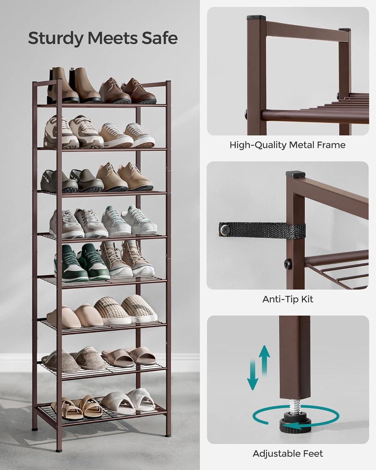 Bronze 8-Tier Stackable Metal Shoe Rack for Small Spaces