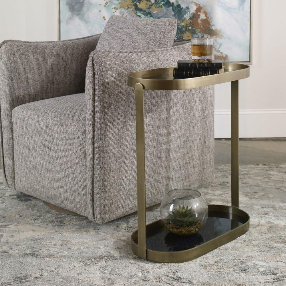 Adia Black and Gold Oval Metal and Glass Side Table