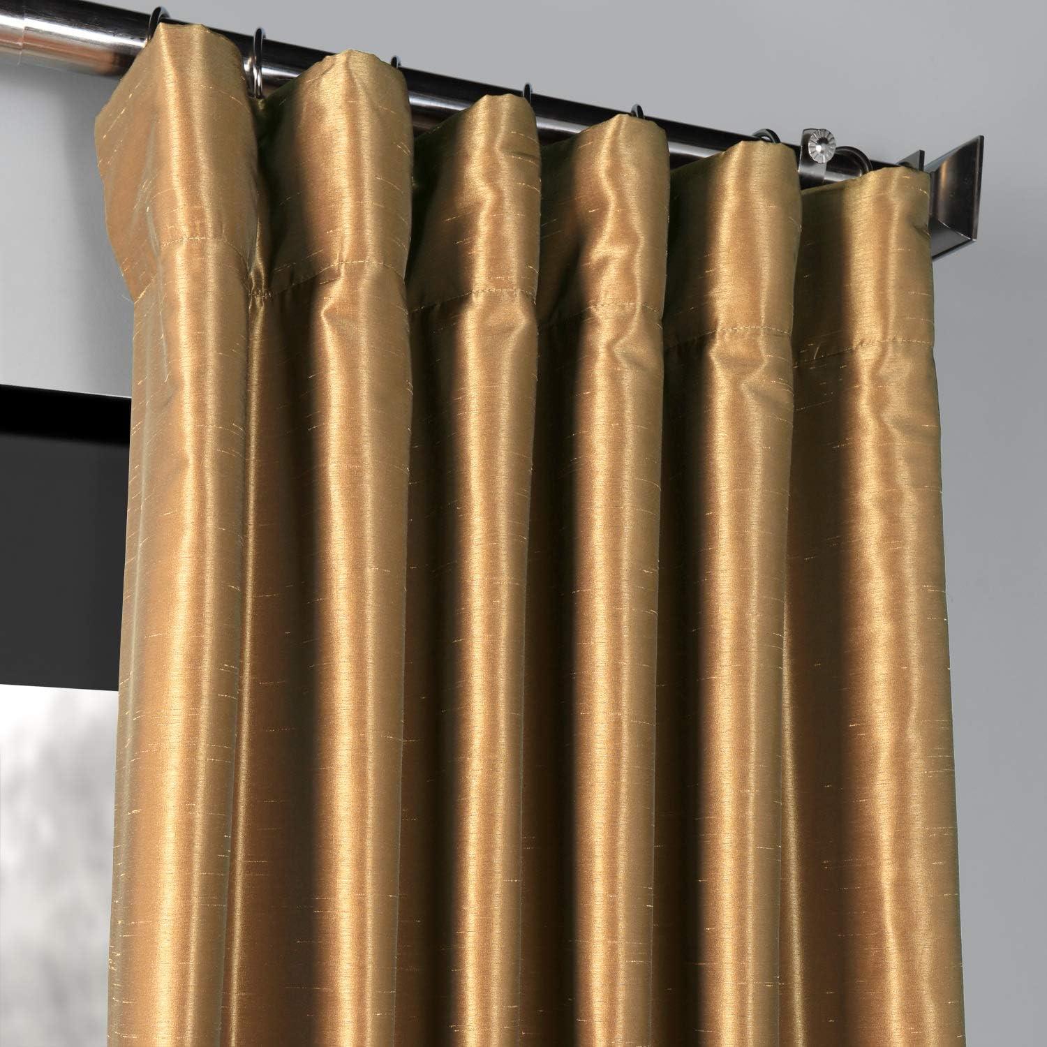 Flax Gold Blackout Vintage Textured Faux Dupioni Curtain (1 Panel), Flax Gold, 50W X 84L