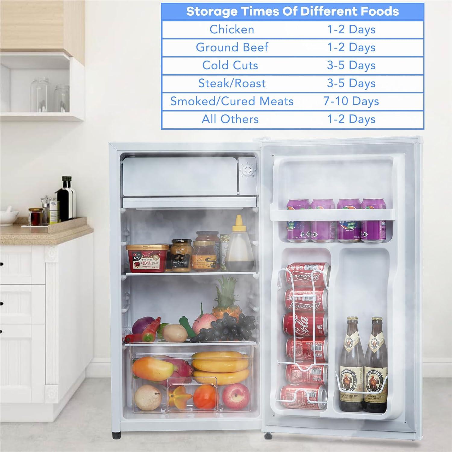 3.2 Cu. Ft Small Refrigerator with 7 Level Adjustable Thermostat, Mini Fridge with Freezer, Crisper Drawer & Removable Glass Shelves, Reversible Door, Fridge for Home Apartment Office, White
