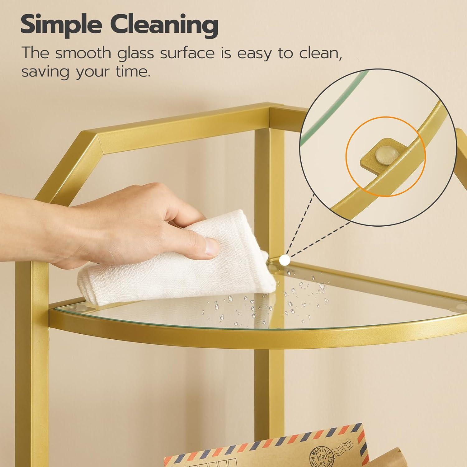 HOOBRO 5-Tier Corner Shelf Stand, Black Corner Bookshelf, Tempered Glass Shelves, Bathroom Organizer, Corner Plant Stand, for Living Room, Study, Balcony, Home Office, Modern Style, Black BK15CJ01