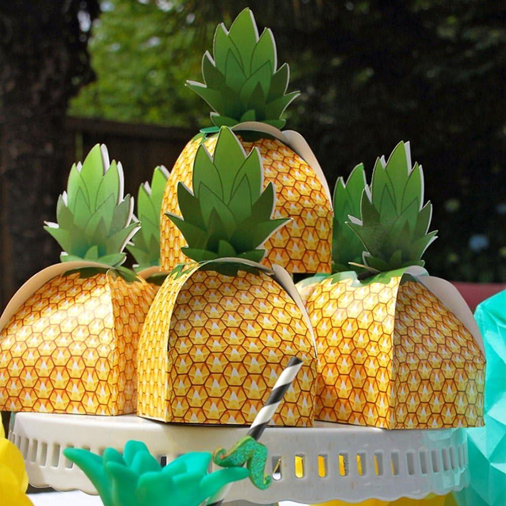 50pcs Pineapple Favor Boxes 3D Large Pineapple Party Favors Bags for Hawaiian Luau Pineapple Theme Party Decorations Summer Tropical Party Supplies