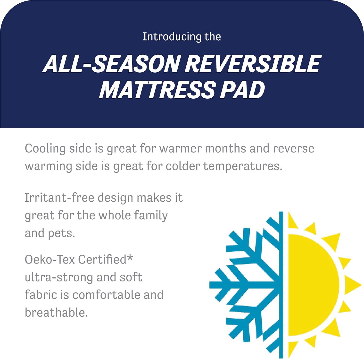 All-in-One All Season Reversible Cooling & Warming Fitted Mattress Pad, Full