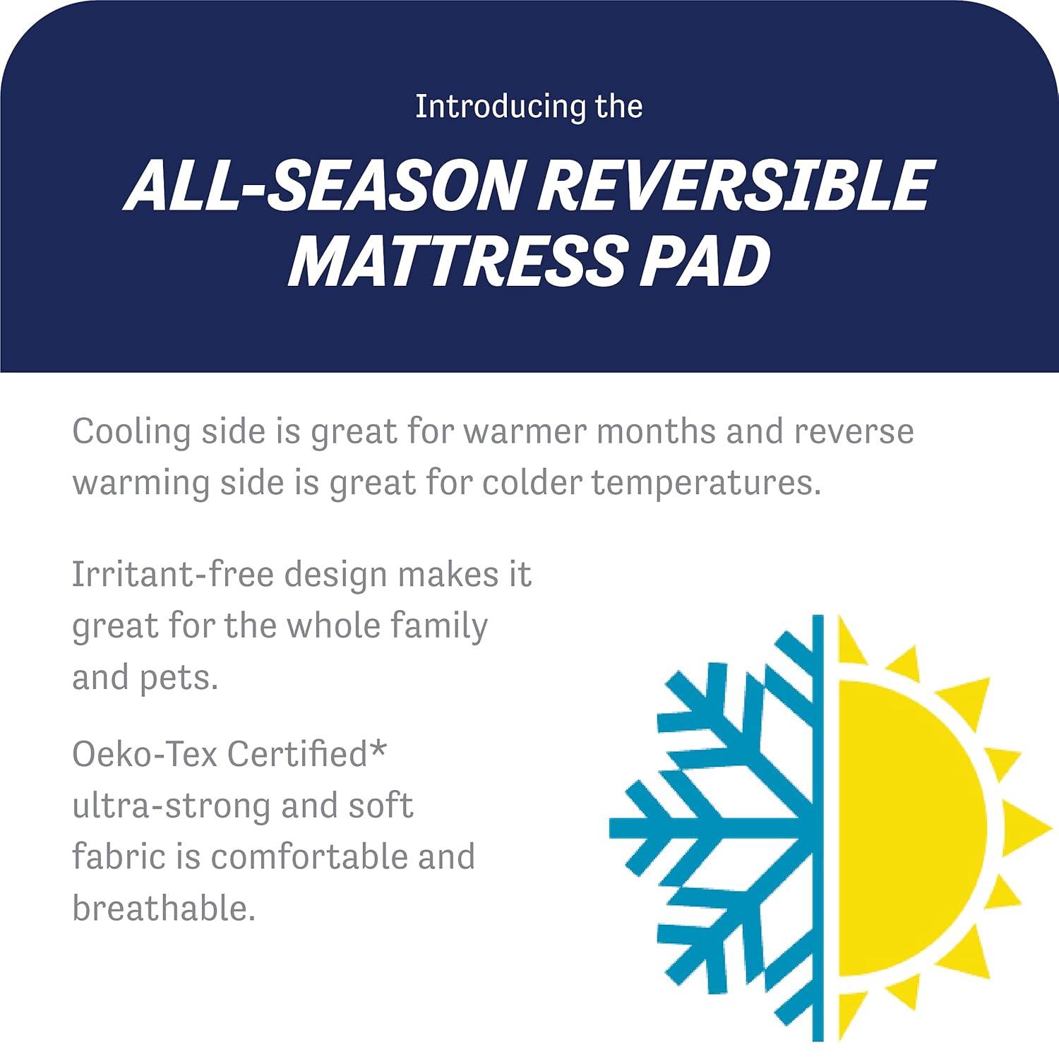 All-in-One All Season Reversible Cooling & Warming Fitted Mattress Pad, Full