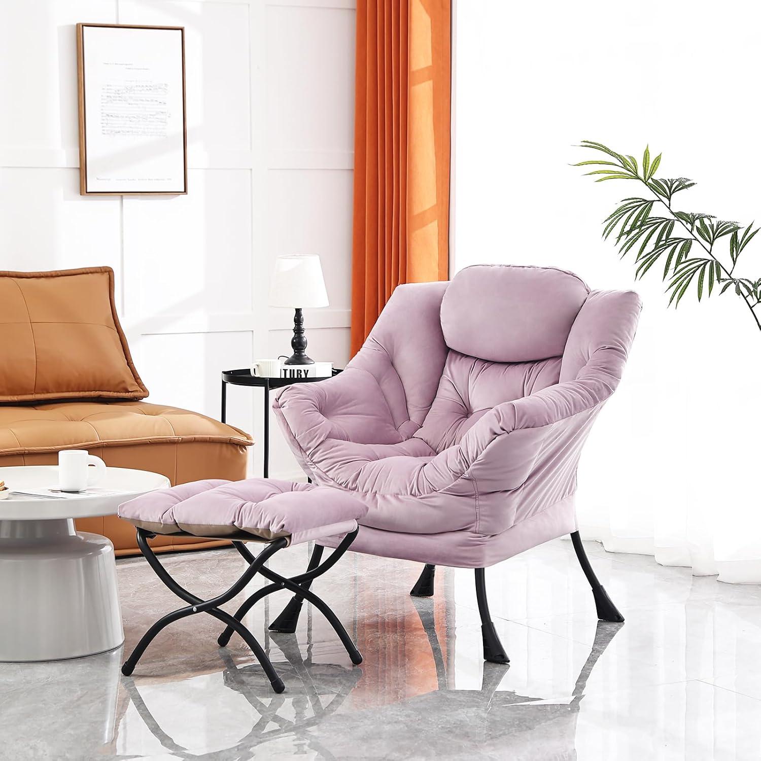 Light Purple Velvet Modern Lounge Chair with Ottoman