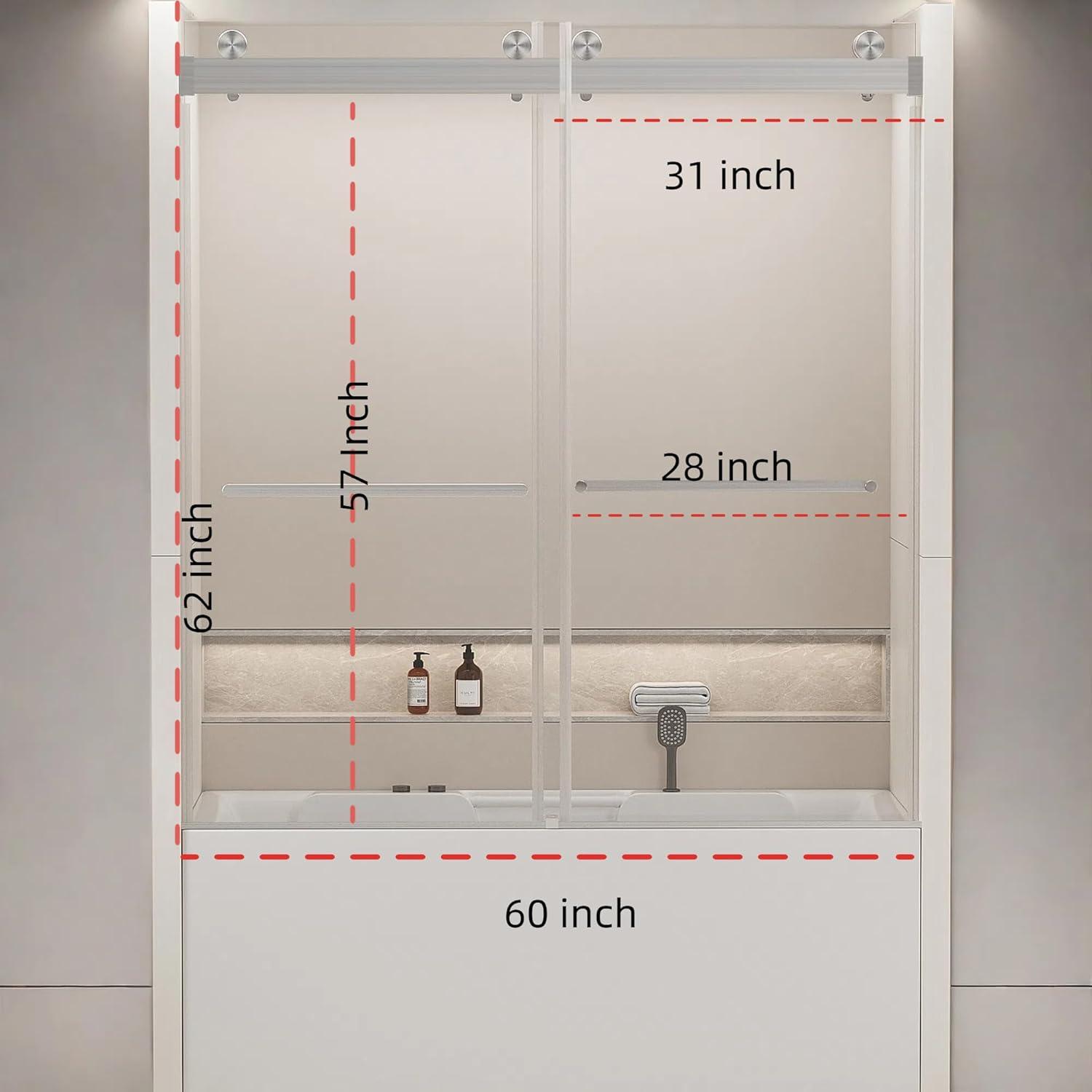 56-60 In. X 76 In Double Sliding Shower Door, 5/16 In Clear Tempered Glass Easy-Clean Coating Chrome